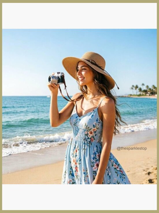 Wide Brim Straw Sun Hat Foldable UPF 50+ Adjustable Chin Strap main image 4